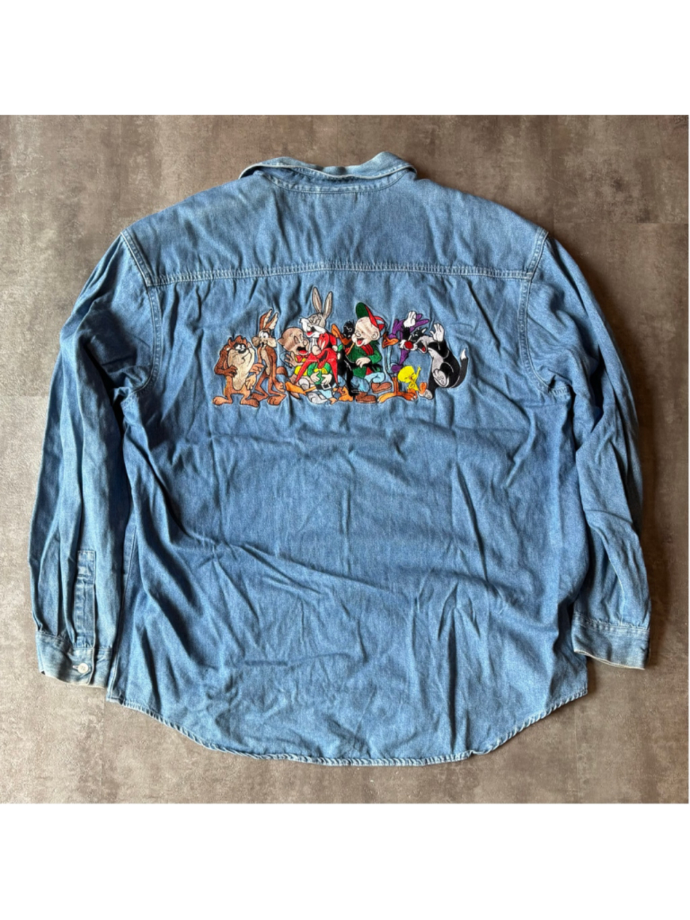 Vintage Looney Tunes Denim Shirt Mens XL Embroidered